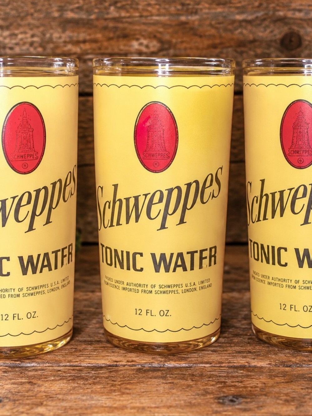 Vintage Schweppes Tonic Water Glasses – Set of 3 – 12 oz Retro Barware